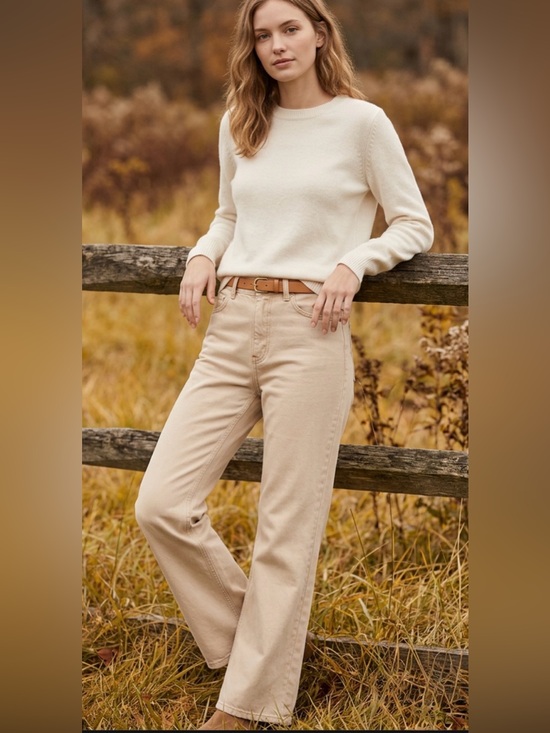 Oat New York Denim - Oat New York Beige High Rise Mini Flare Wide-Leg Sustainable Jeans